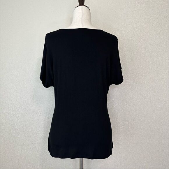 INC International Concepts Silver Chain Short Sleeves Black Tee - Picture 8 of 11